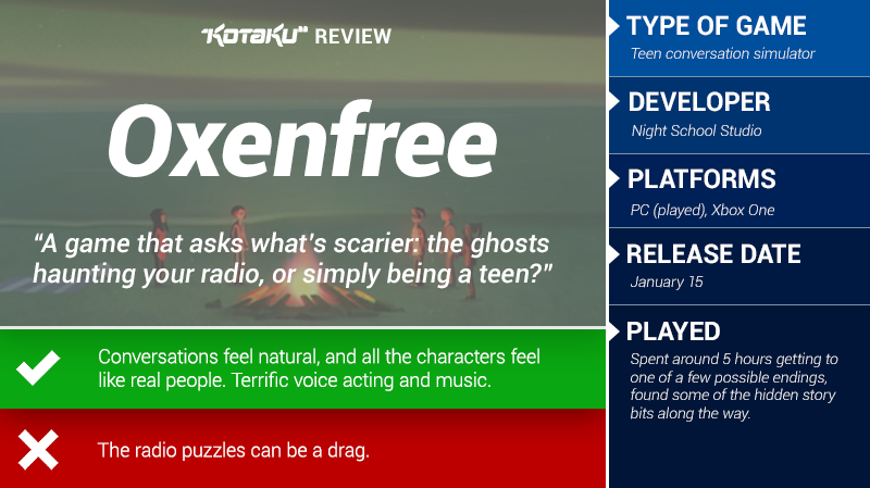 Illustration for article titled Oxenfree: The Kotaku Review